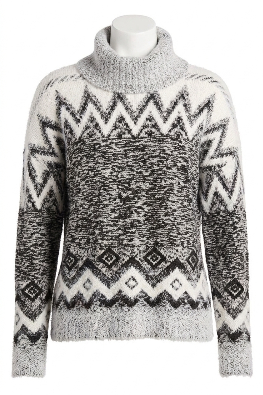 NEW TRIBAL turtleneck intarsia sweater - plus in black